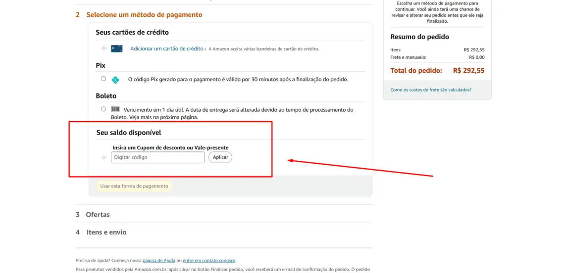 Onde inserir cupom de desconto Amazon