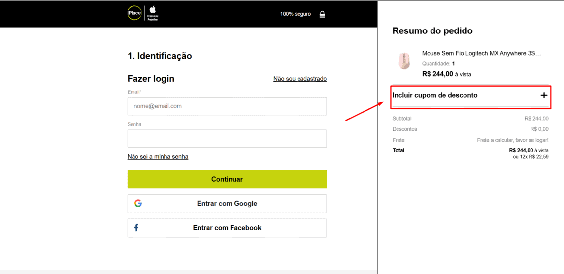 Onde inserir cupom de desconto IPlace