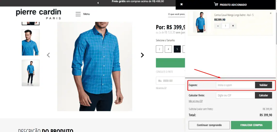 Onde inserir cupom de desconto Pierre Cardin - Moda Feminina