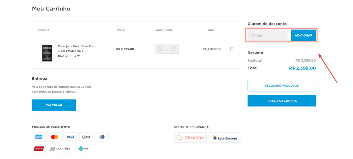 Onde inserir cupom de desconto Midea Carrier