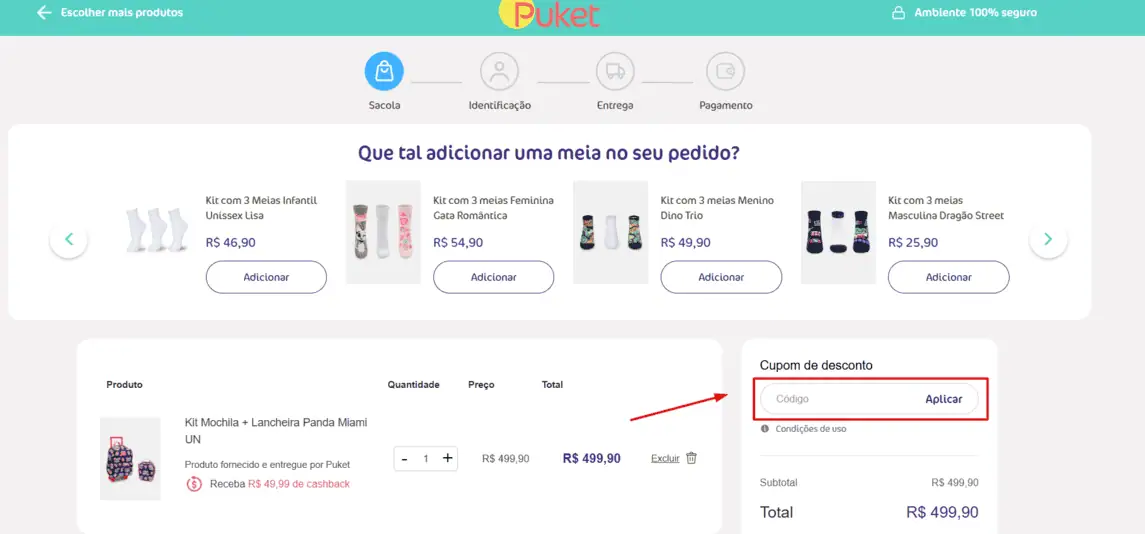 Onde inserir cupom de desconto Puket