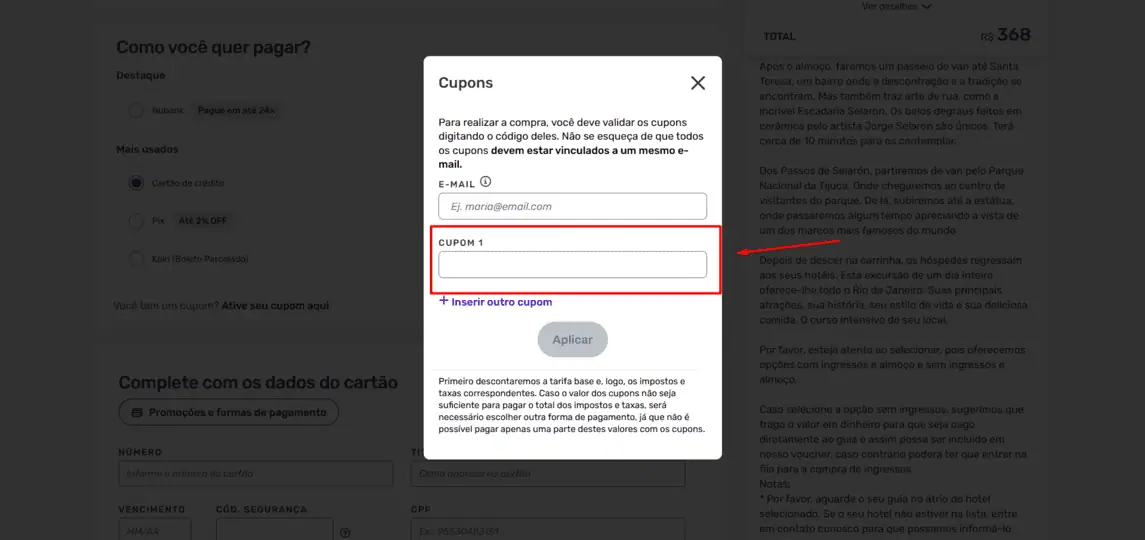 Onde inserir cupom de desconto Decolar