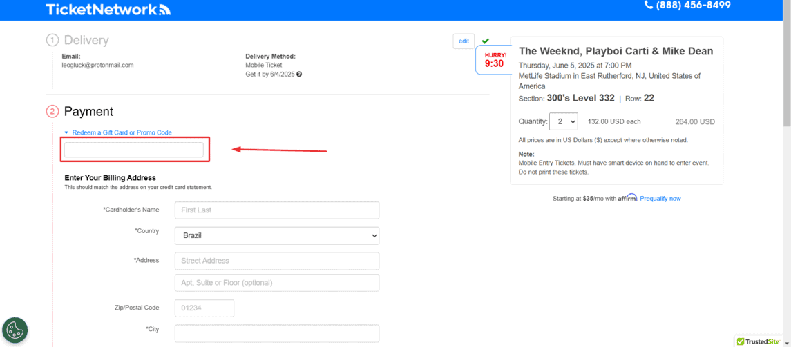 Onde inserir cupom de desconto Ticketnetwork