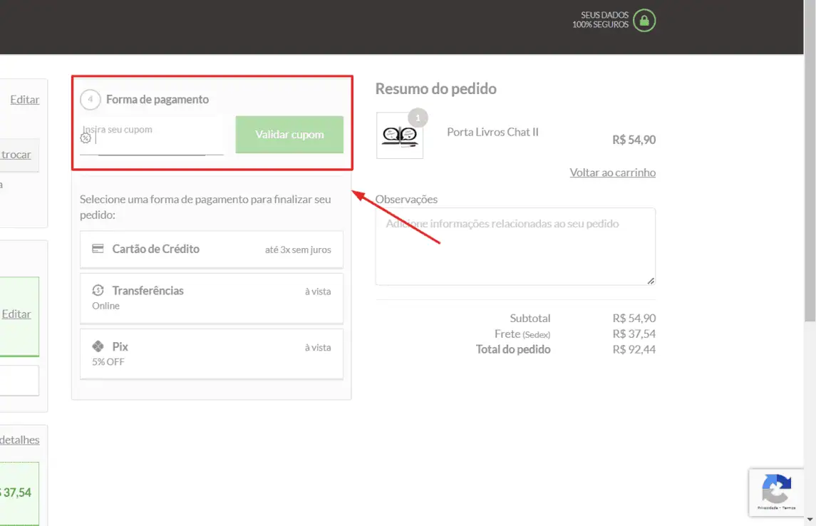 Onde inserir cupom de desconto Geek10