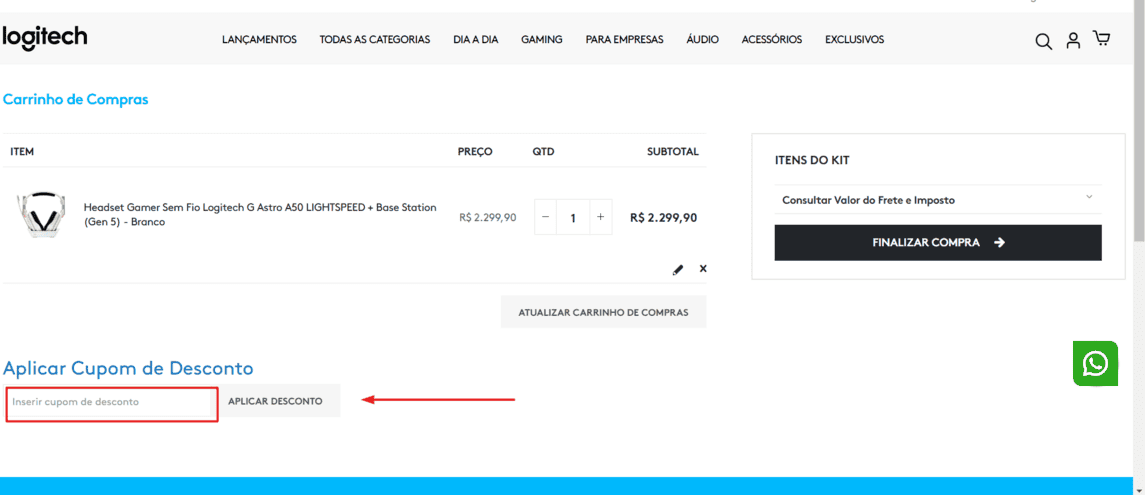 Onde inserir cupom de desconto Astro Gaming