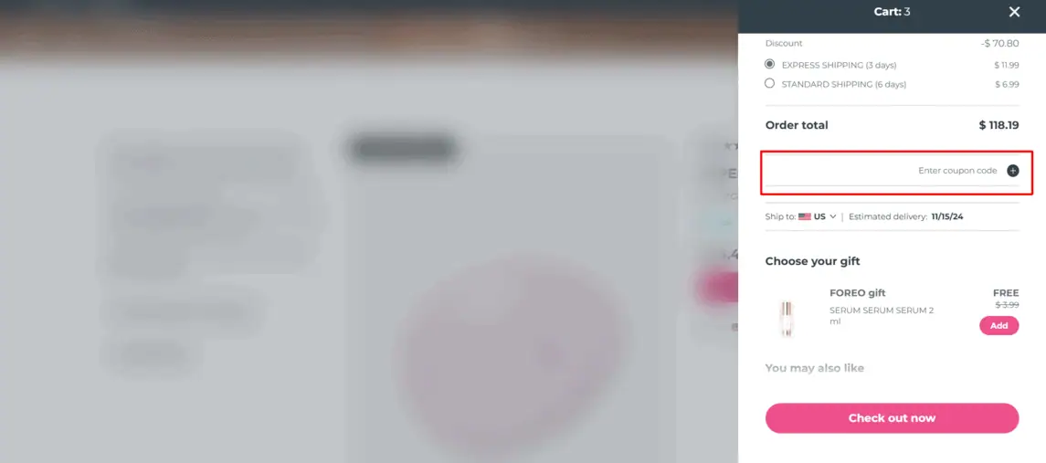 Onde inserir cupom de desconto FOREO