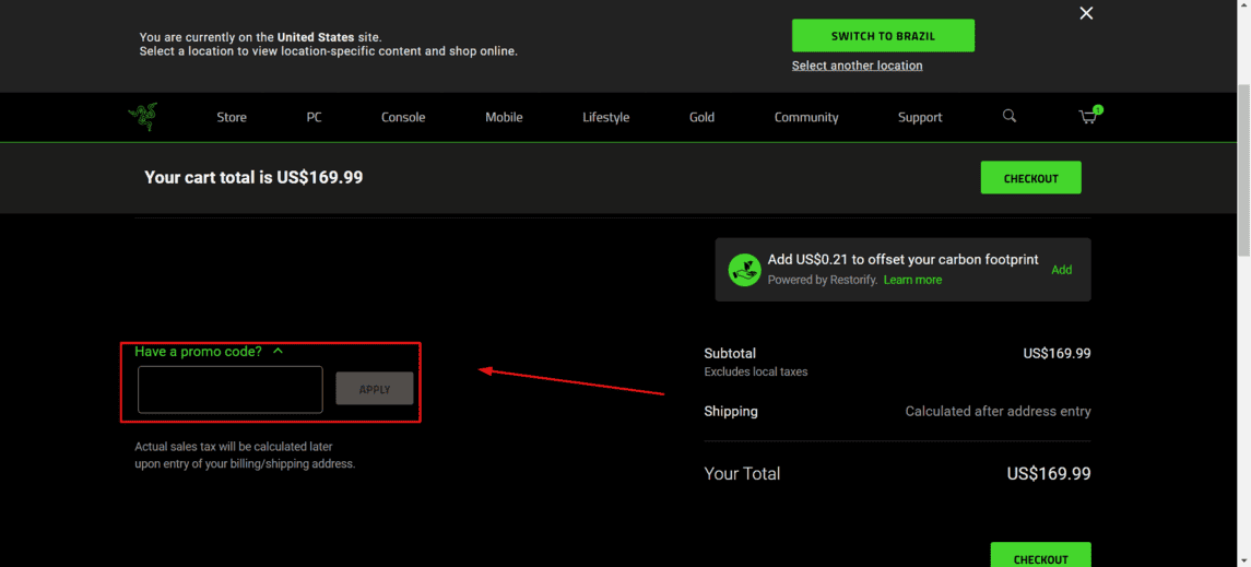 Onde inserir cupom de desconto Razer