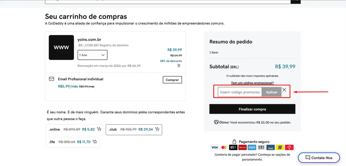 Onde inserir cupom de desconto Yoins