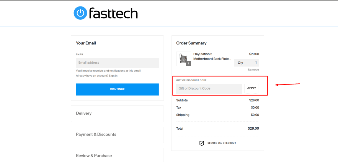 Onde inserir cupom de desconto FastTech