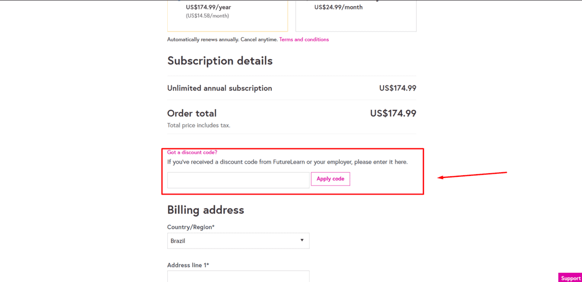 Onde inserir cupom de desconto FutureLearn