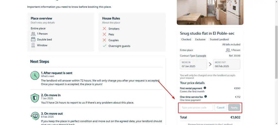 Onde inserir cupom de desconto Uniplaces