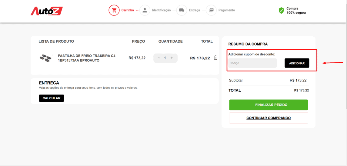 Onde inserir cupom de desconto AutoZ