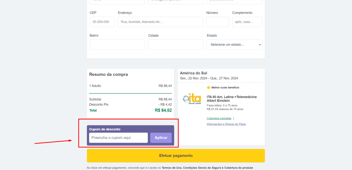 Onde inserir cupom de desconto Seguros Promo