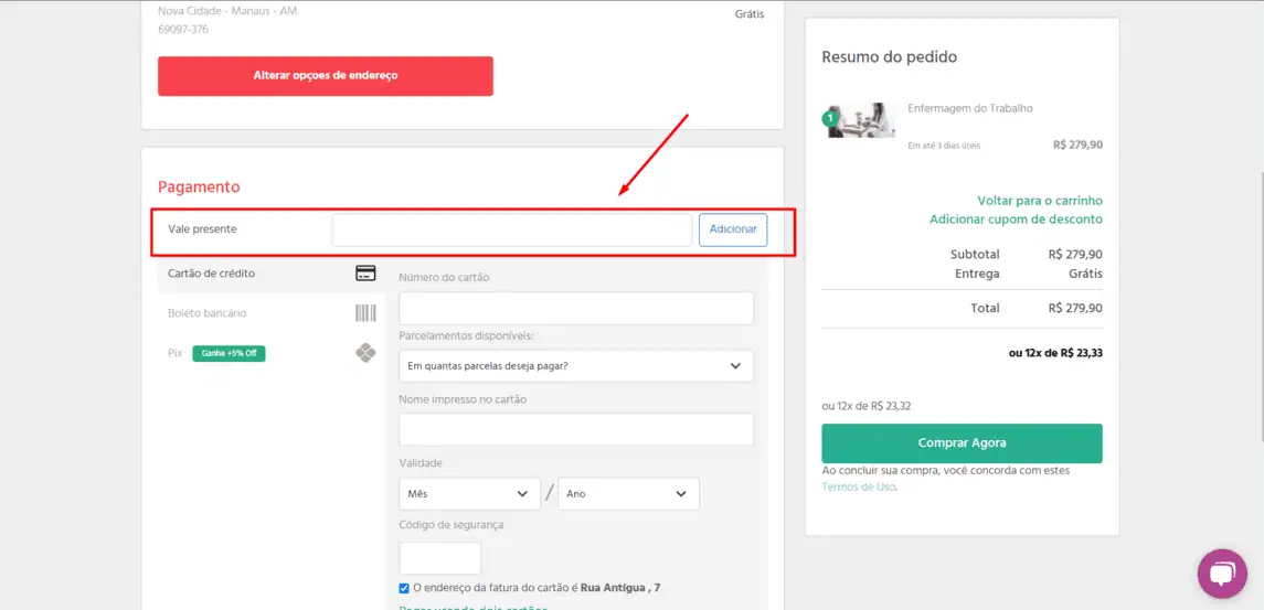 Onde inserir cupom de desconto Portal da Educação