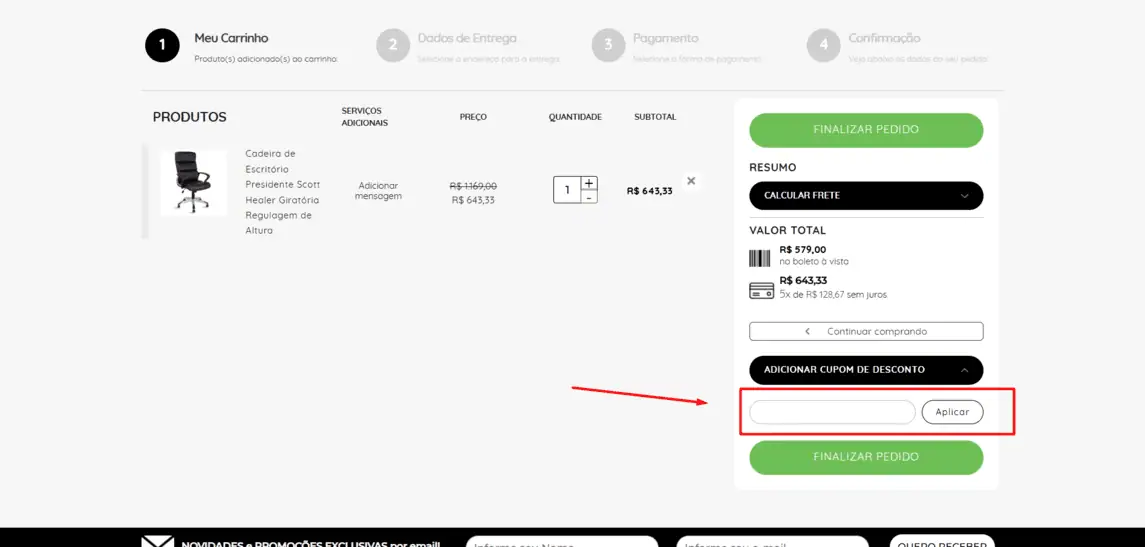 Onde inserir cupom de desconto Ecomprei