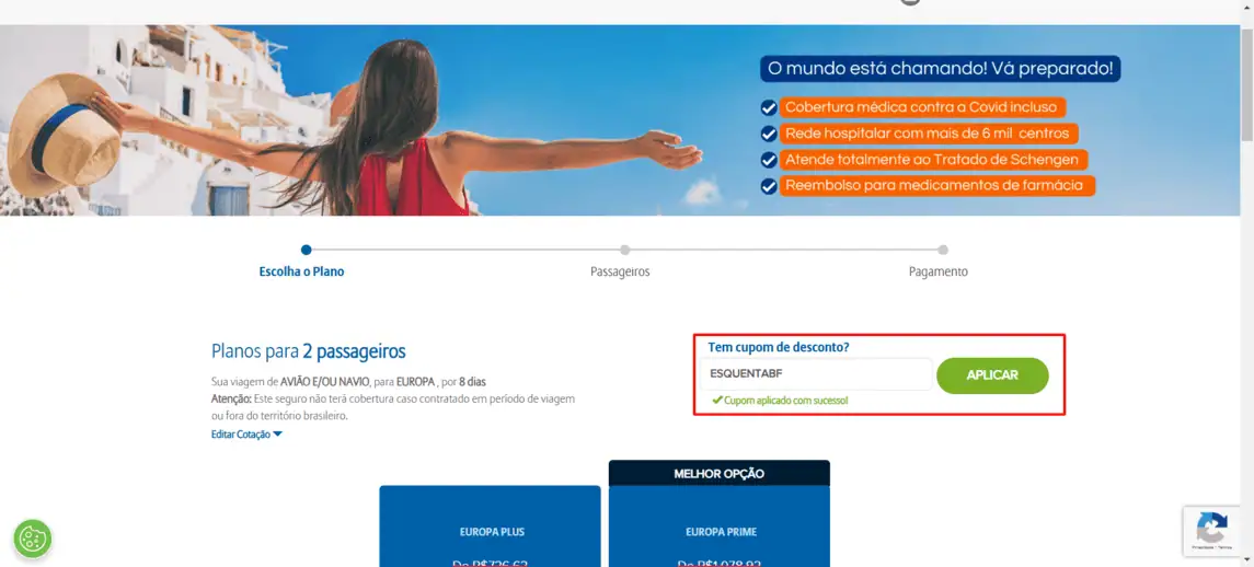 Onde inserir cupom de desconto Allianz Travel