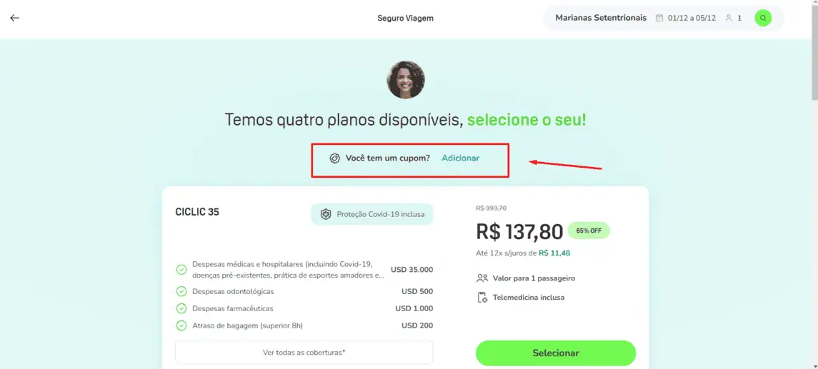 Onde inserir cupom de desconto Ciclic