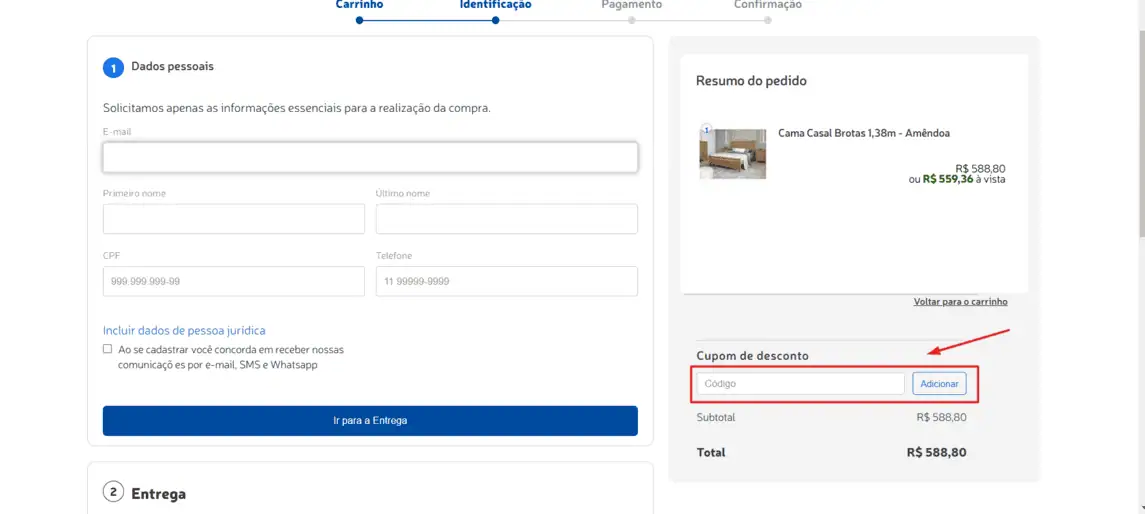 Onde inserir cupom de desconto Marabraz