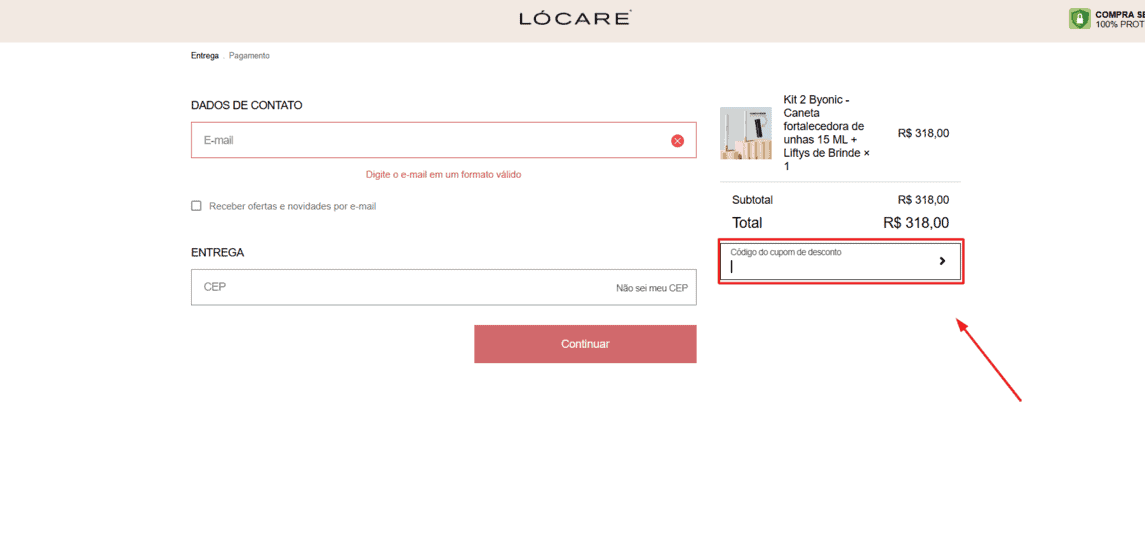 Onde inserir cupom de desconto Lócare Cosmética