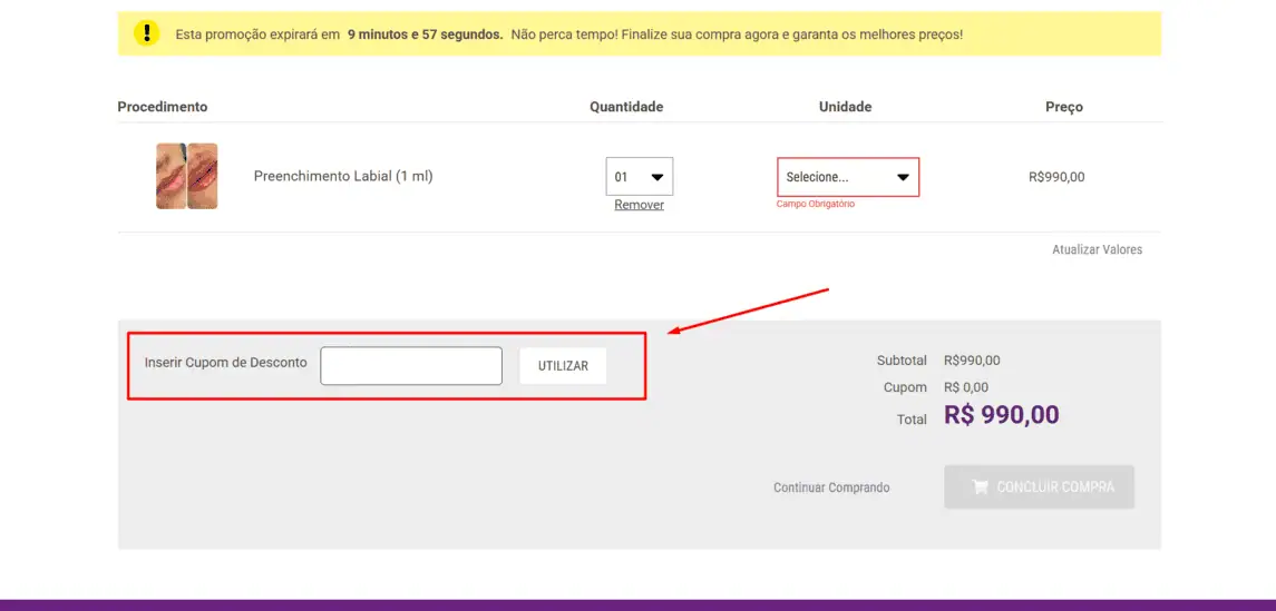 Onde inserir cupom de desconto Pro Corpo