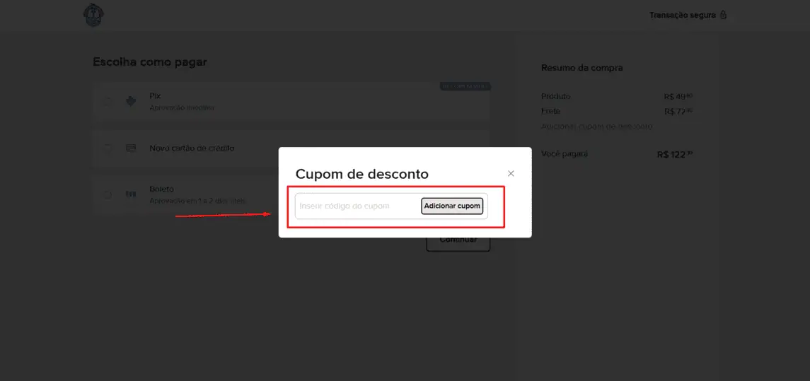 Onde inserir cupom de desconto LeluPets
