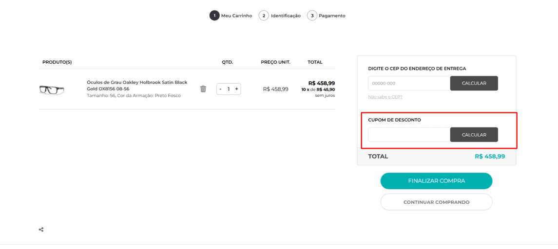Onde inserir cupom de desconto Officina7 Store