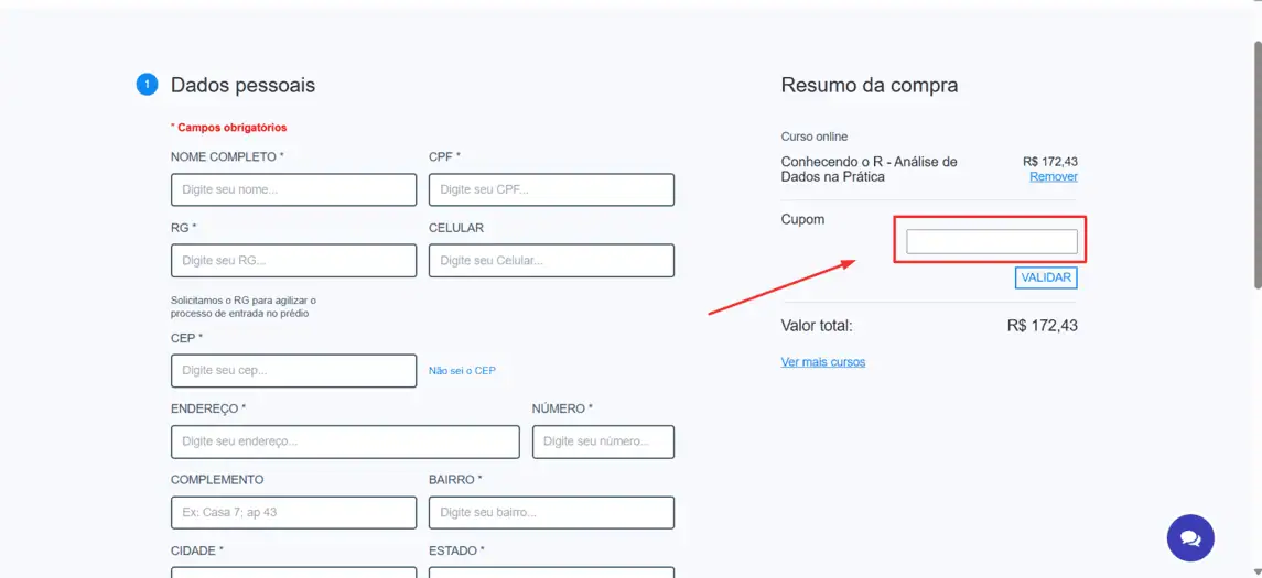 Onde inserir cupom de desconto Impacta
