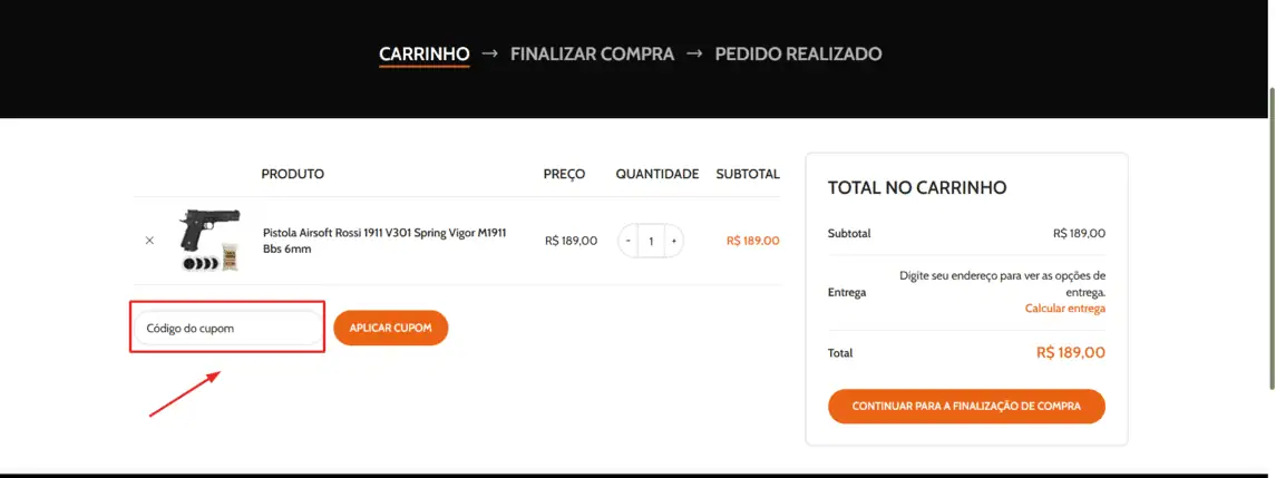 Onde inserir cupom de desconto Blow Back