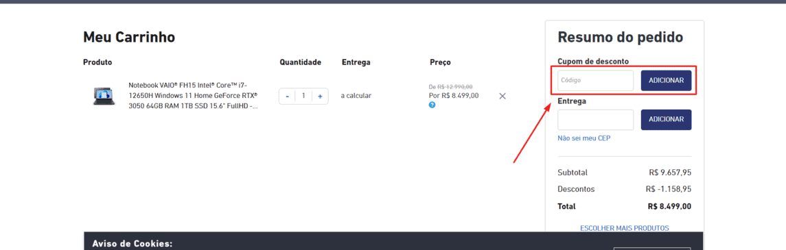 Onde inserir cupom de desconto 2 AM Gaming
