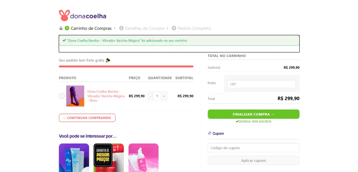 Onde inserir cupom de desconto Dona Coelha