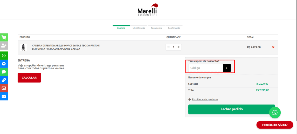 Onde inserir cupom de desconto Marelli