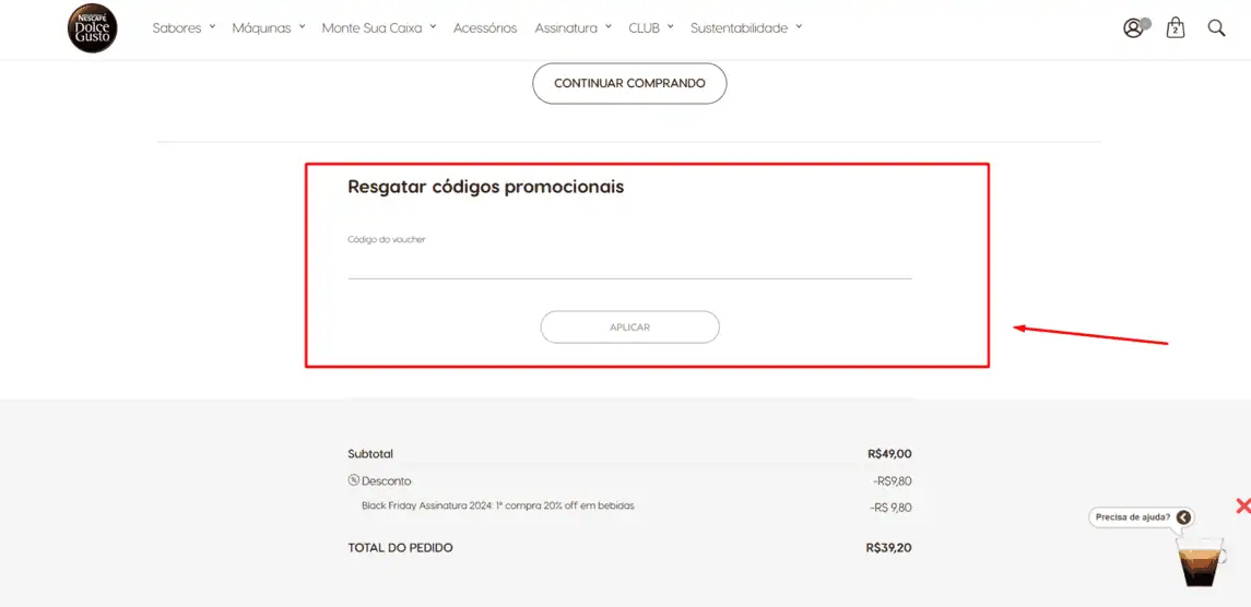 Onde inserir cupom de desconto Nescafe Dolce Gusto