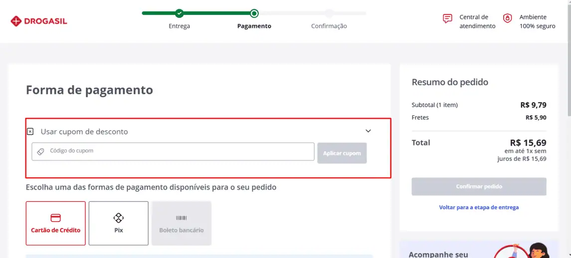 Onde inserir cupom de desconto Drogasil