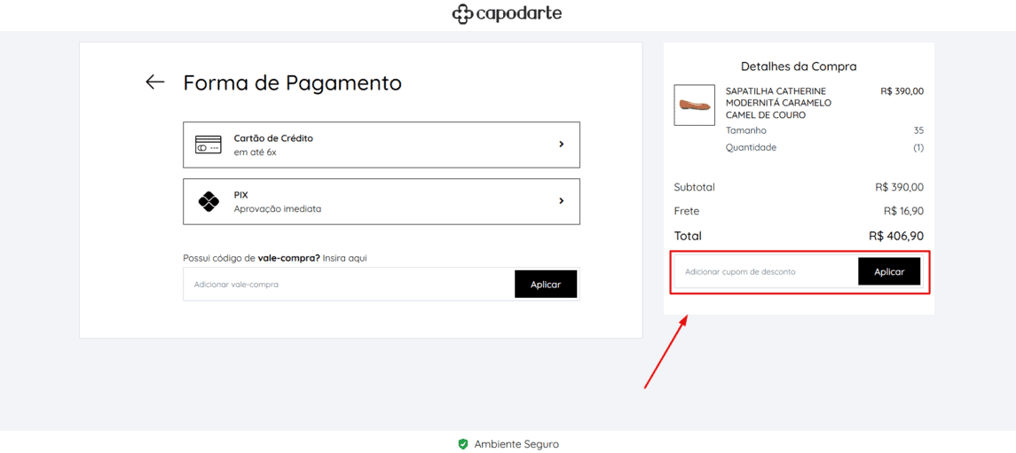 Onde inserir cupom de desconto Capodarte