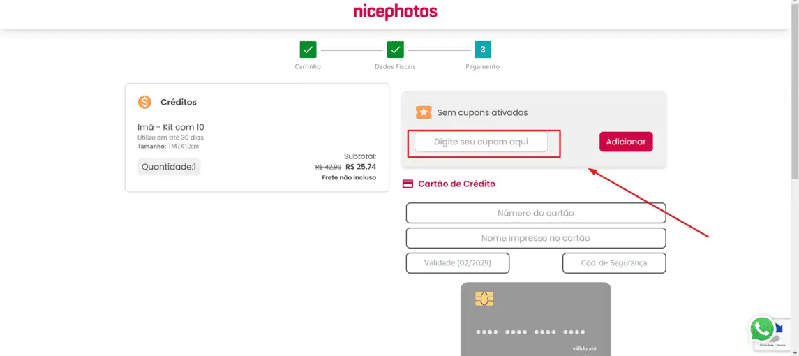 Onde inserir cupom de desconto Nicephotos