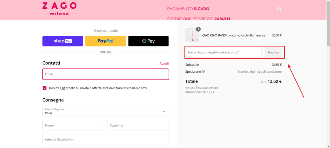 Onde inserir cupom de desconto ZAGO