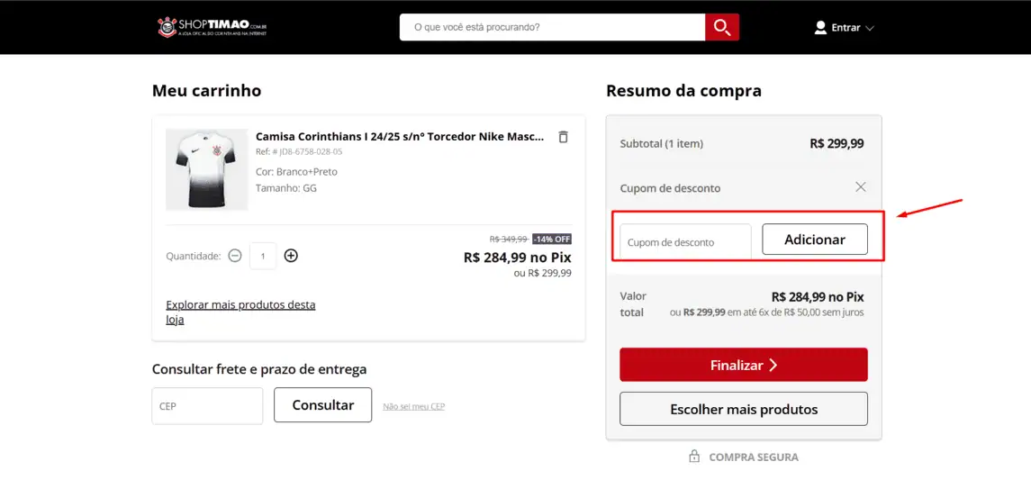 Onde inserir cupom de desconto Shoptimao