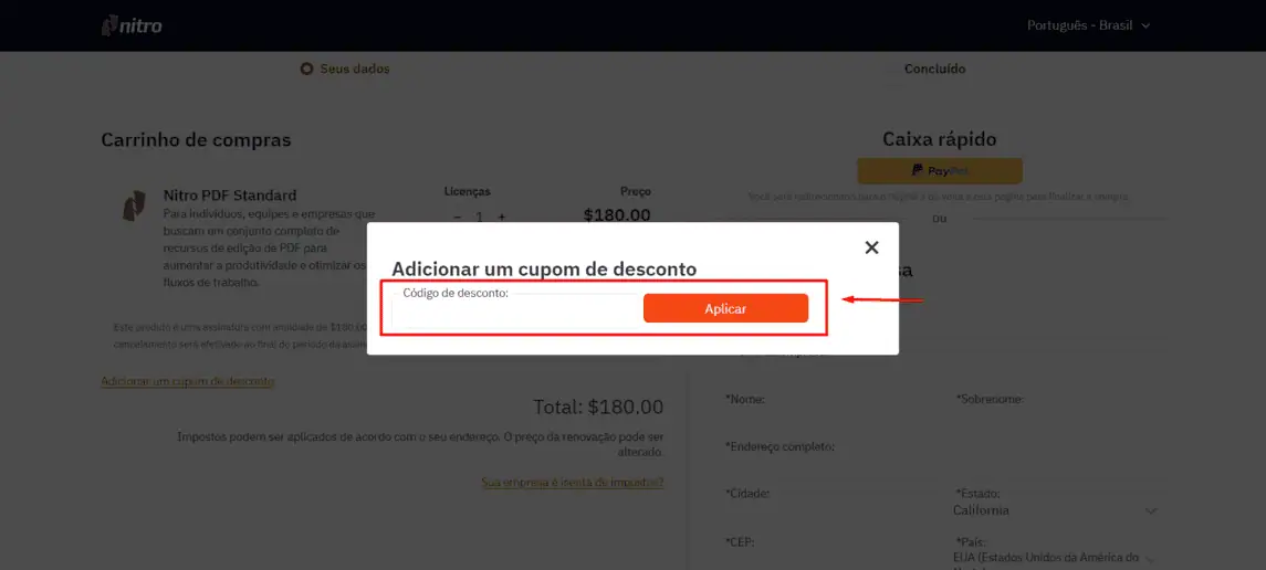 Onde inserir cupom de desconto Nitro