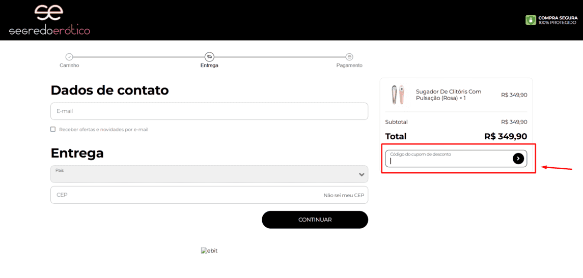 Onde inserir cupom de desconto Segredo Erótico