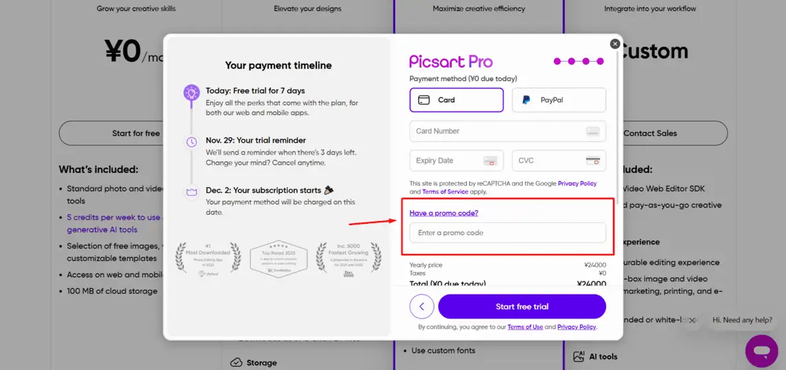 Onde inserir cupom de desconto PicsArt