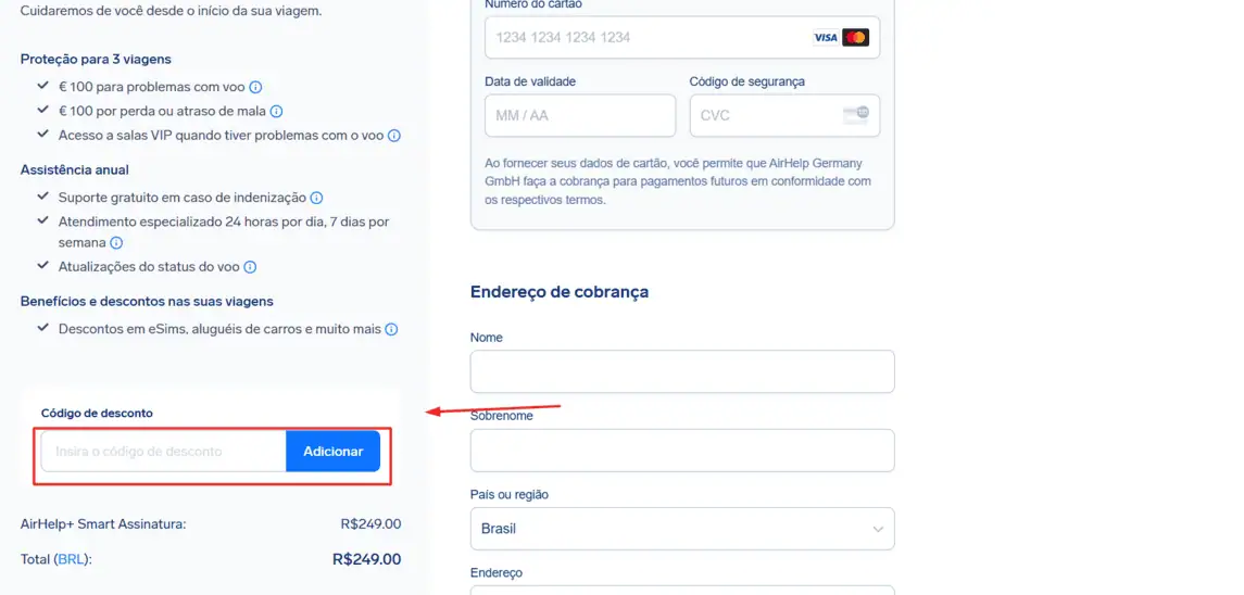 Onde inserir cupom de desconto AirHelp