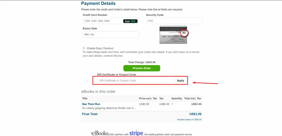 Onde inserir cupom de desconto EBooks.com
