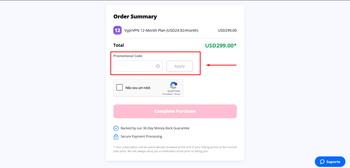 Onde inserir cupom de desconto VyprVPN