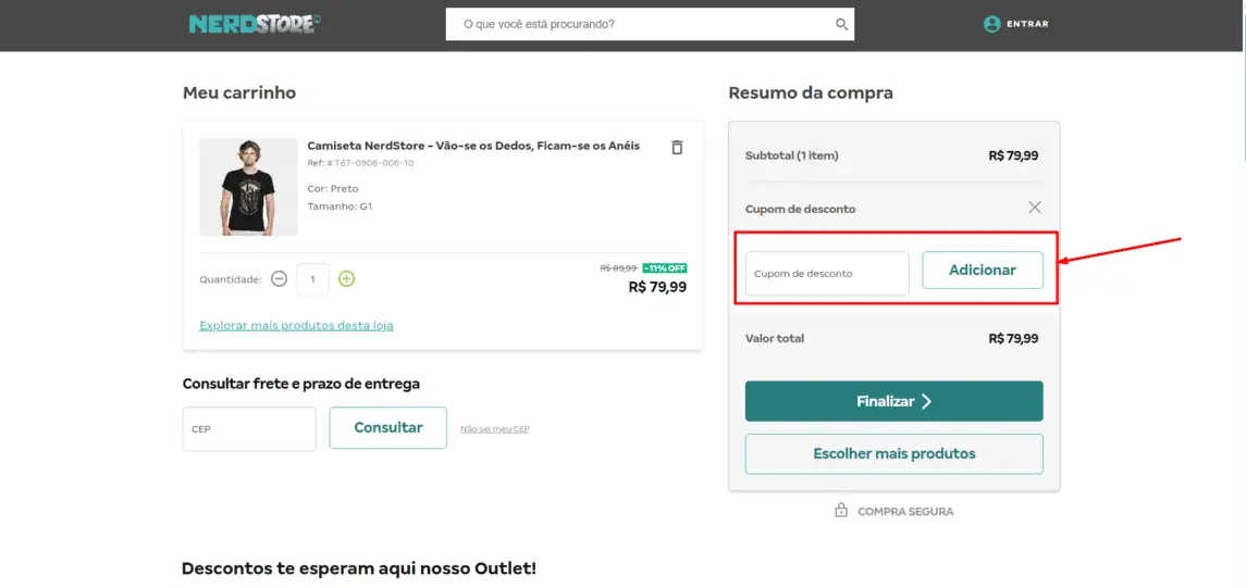 Onde inserir cupom de desconto NerdStore