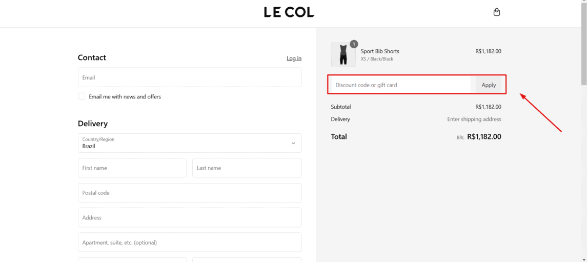 Onde inserir cupom de desconto Le Col