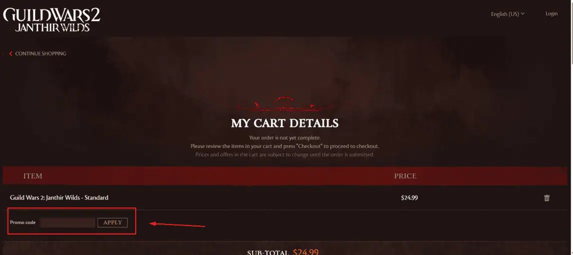 Onde inserir cupom de desconto Guild Wars 2