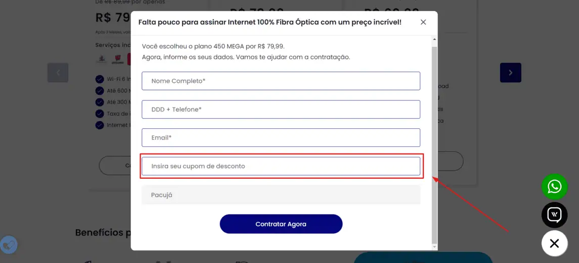 Onde inserir cupom de desconto Sumicity