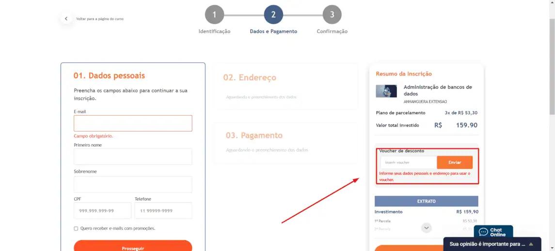 Onde inserir cupom de desconto Portal Pós Kroton
