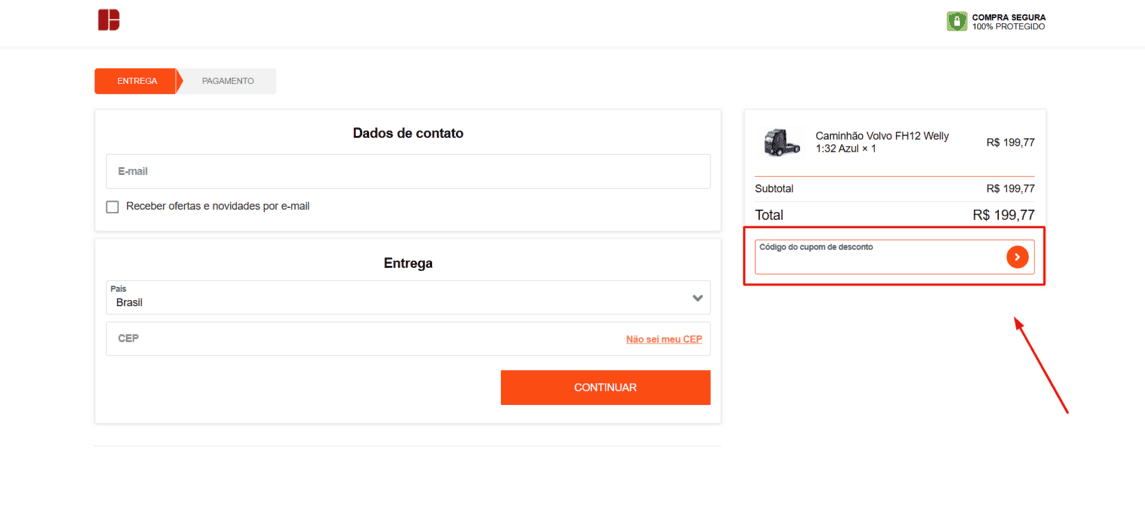 Onde inserir cupom de desconto Imports Bazar