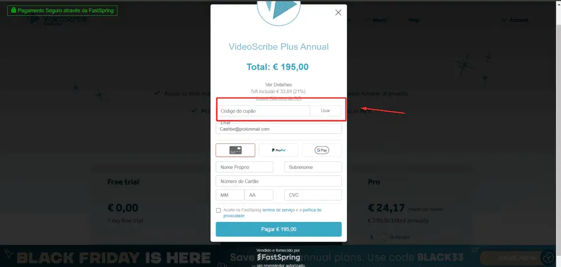 Onde inserir cupom de desconto VideoScribe